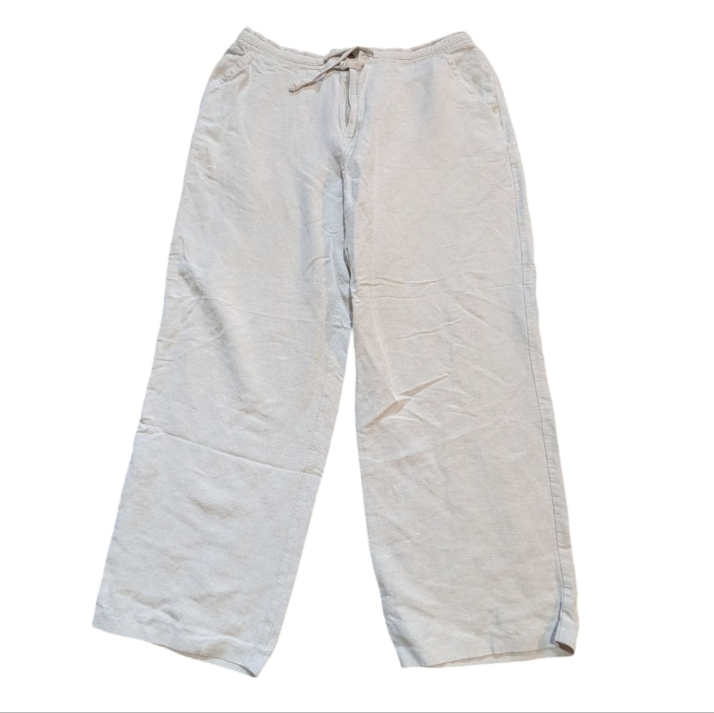 Cubavera Mens Large Linen Beige Straight Leg Drawstring Pant Coastal Preppy - Picture 2 of 7